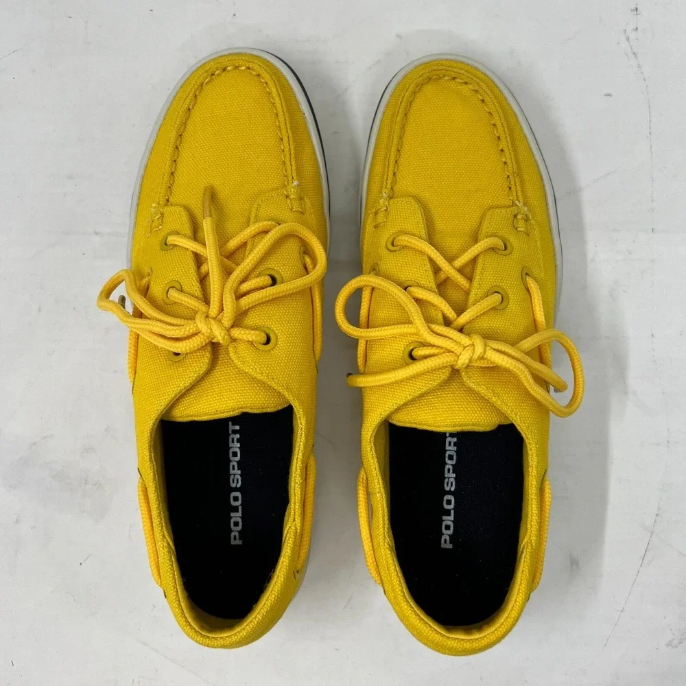 Polo Sport Ralph Lauren Canvas Boat Shoes Yellow &‎ Navy Women's US 8B VTG NEW